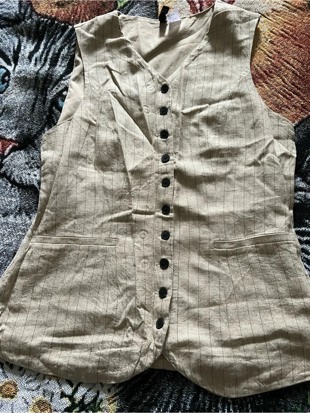 Beige Linen-Blend Pants - Lightweight Casual Trousers With Vest
